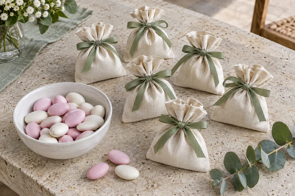 Sachets de dragées préparés pour les invités — illustration générée par IA