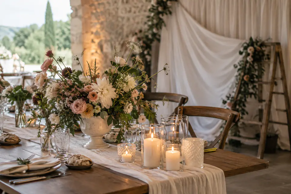 Décoration d’une table de mariage — illustration générée par IA