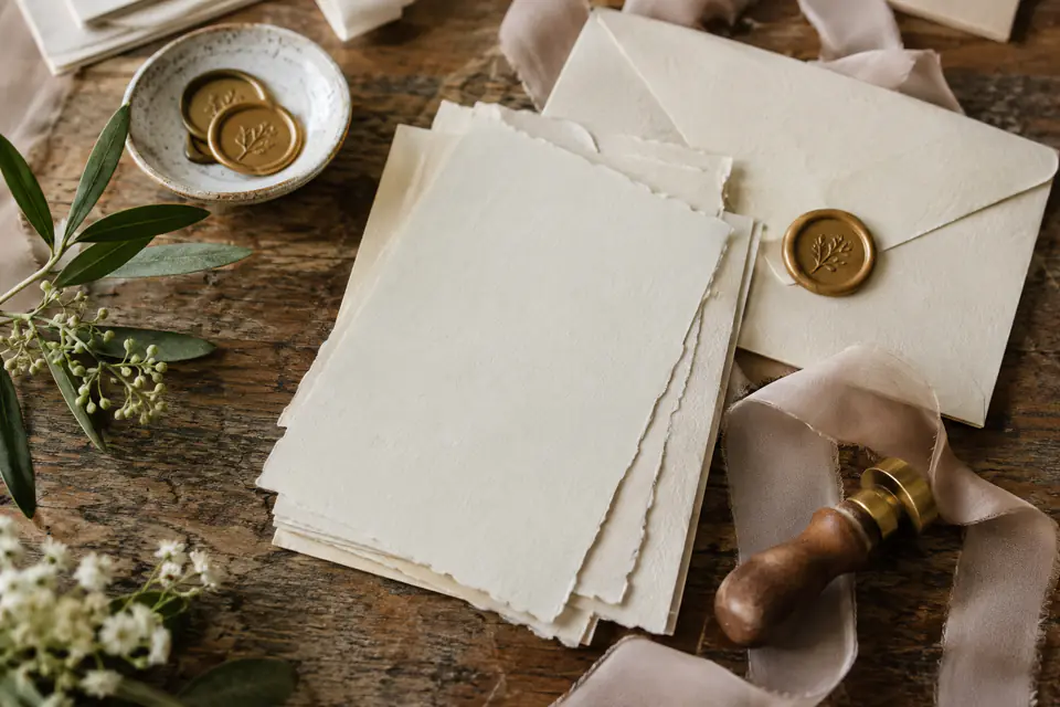 Papeterie de mariage et rubans — illustration générée par IA