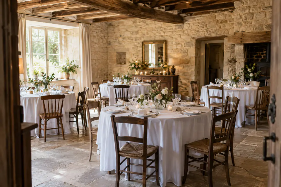 Salle de réception préparée pour un mariage — illustration générée par IA
