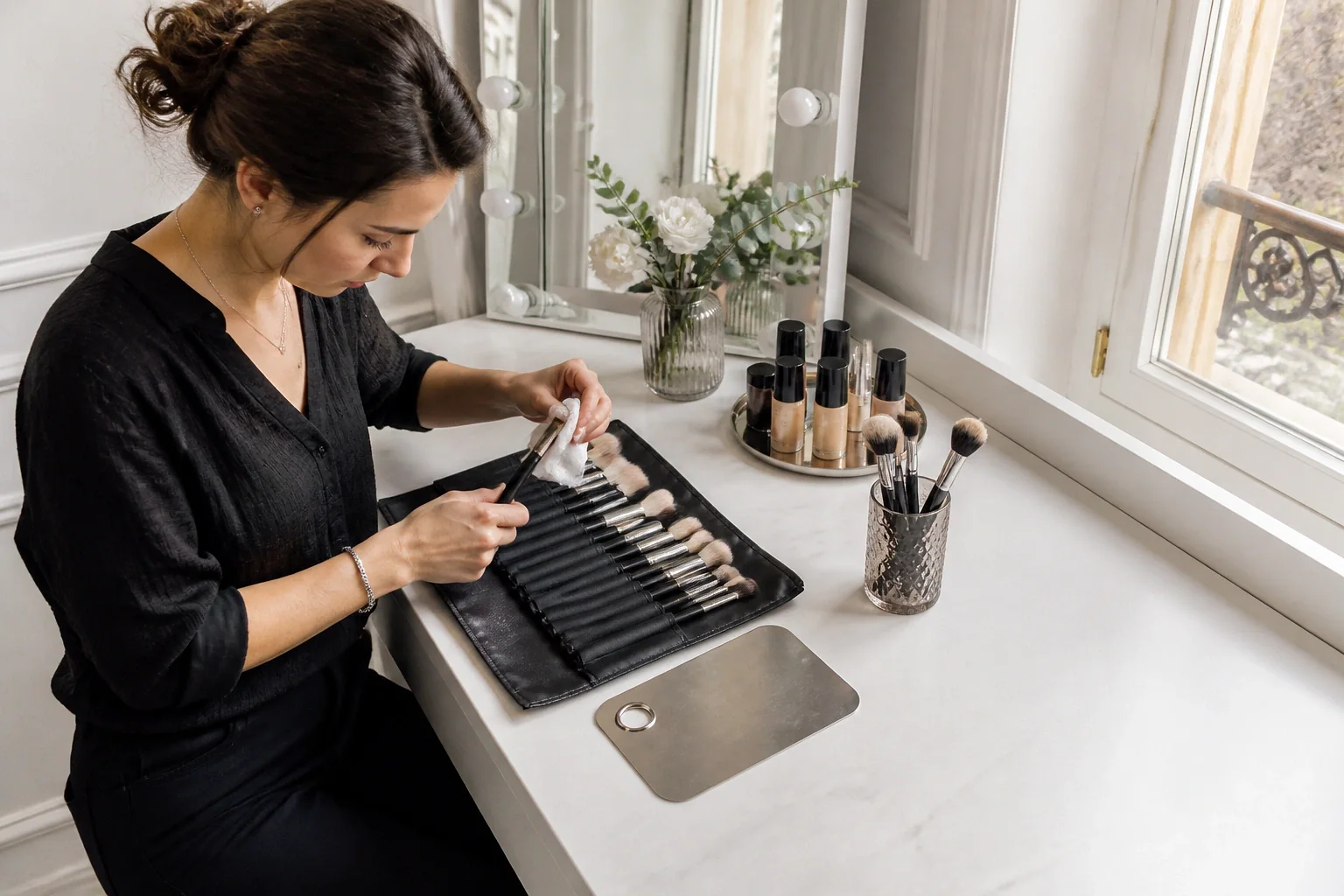 Préparation d’un maquillage de mariage — illustration générée par IA