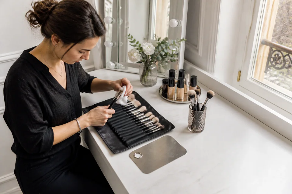 Préparation d’un maquillage de mariage — illustration générée par IA