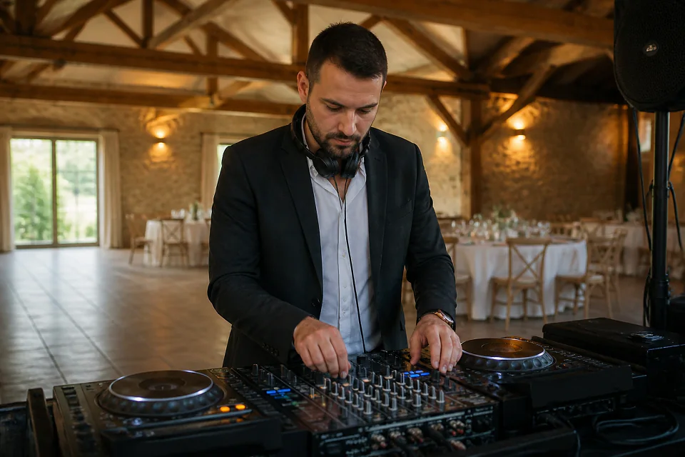 Préparation musicale d’une soirée de mariage — illustration générée par IA
