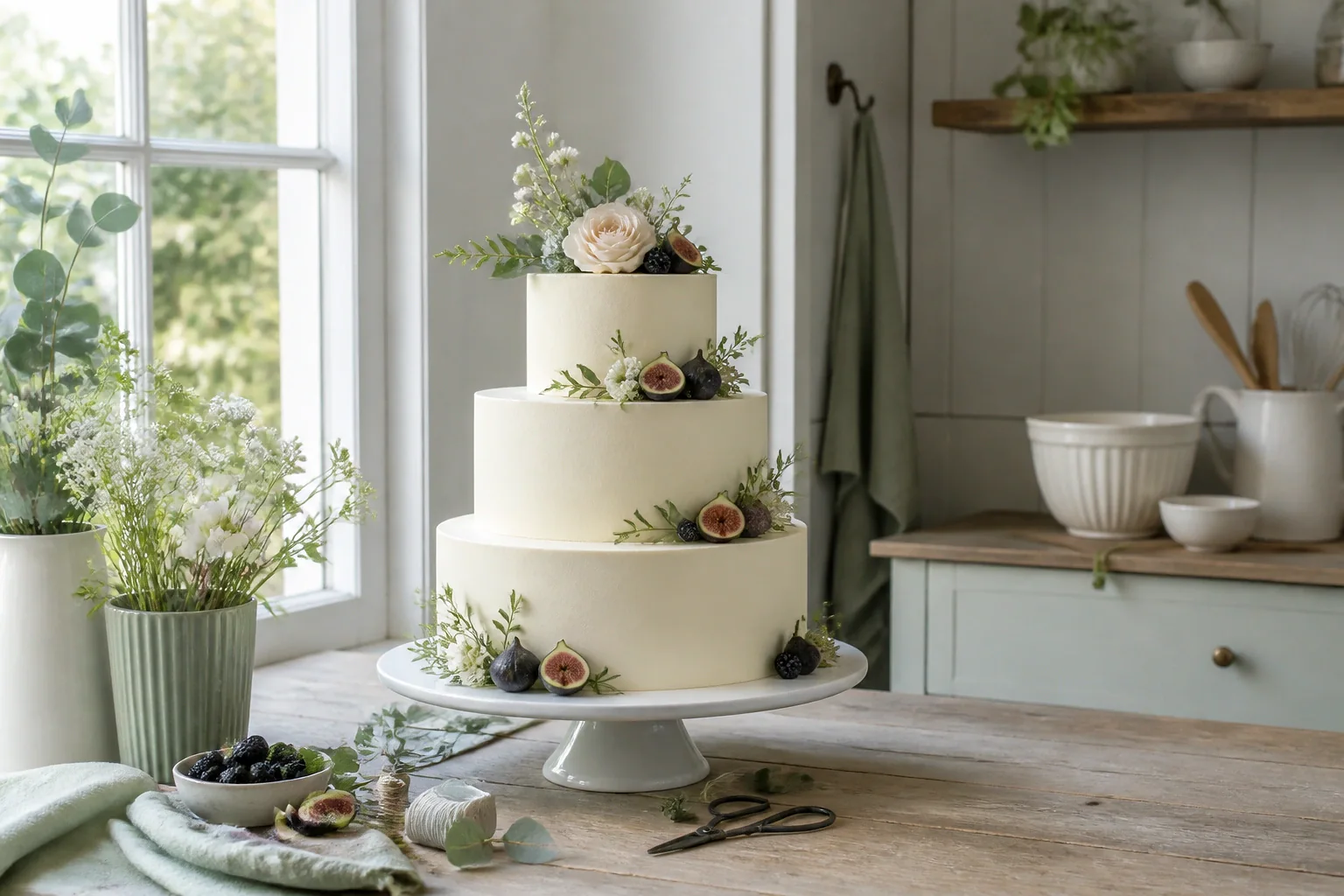 Gâteau de mariage préparé dans un atelier — illustration générée par IA