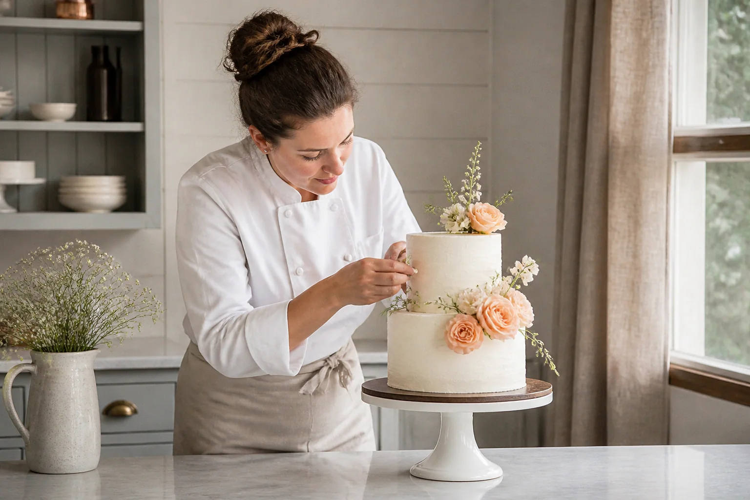Gâteau de mariage préparé dans un atelier — illustration générée par IA