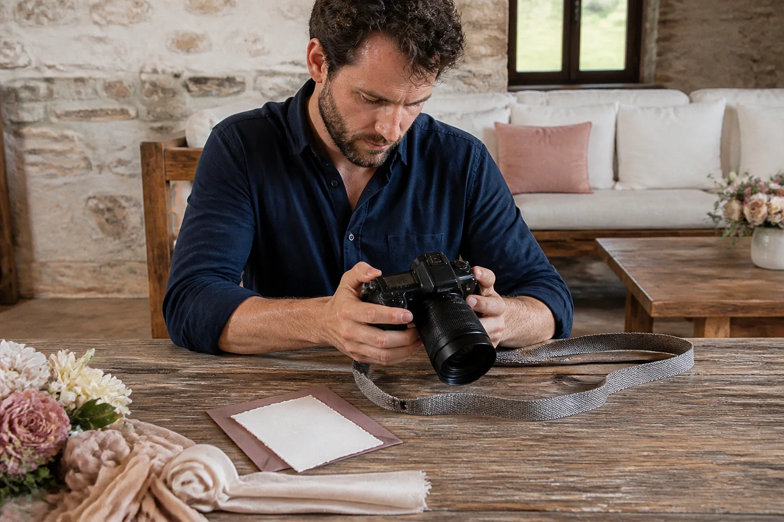Appareil photo et accessoires de reportage de mariage — illustration générée par IA
