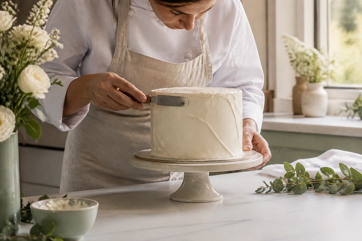 Gâteau de mariage préparé dans un atelier — illustration générée par IA