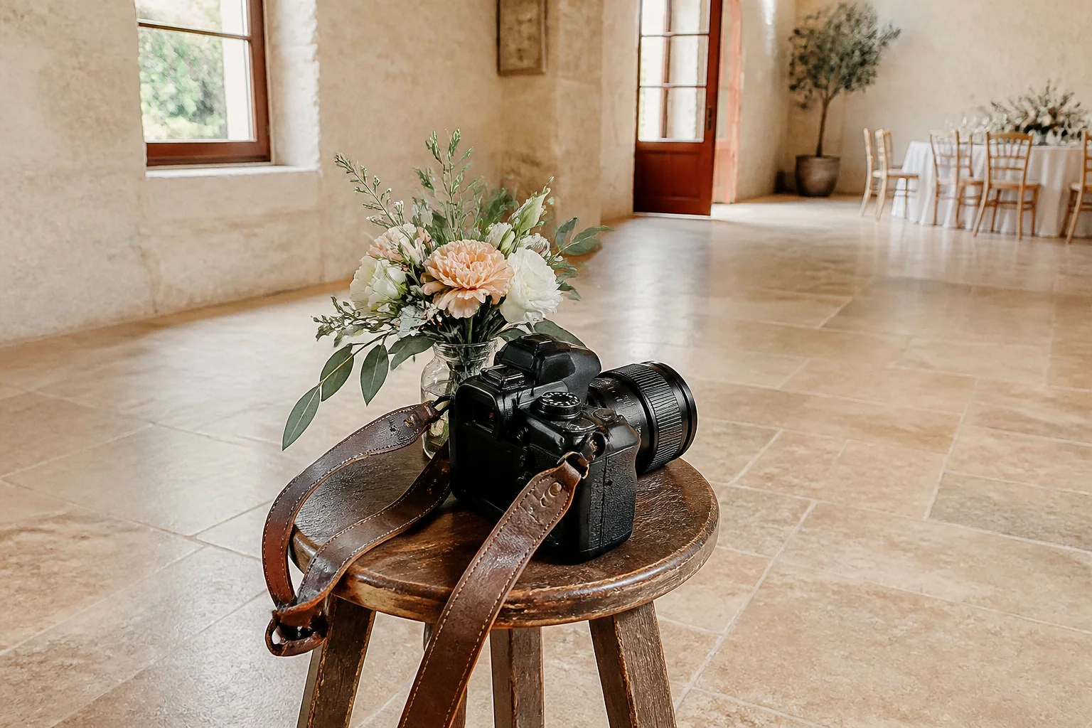 Appareil photo et accessoires de reportage de mariage — illustration générée par IA