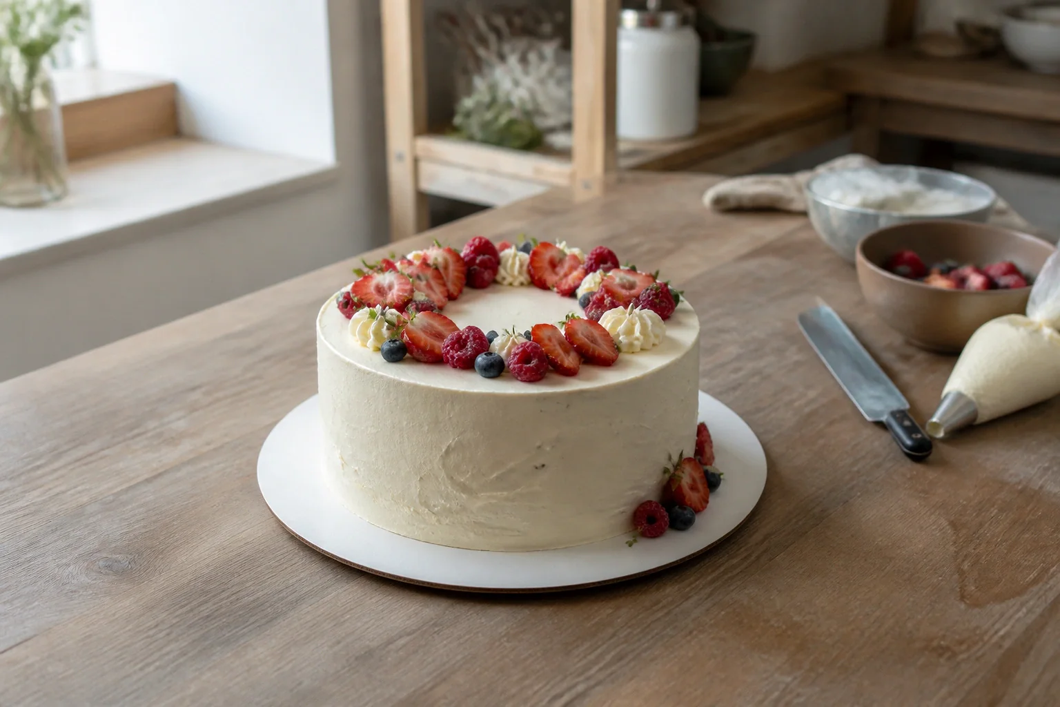 Gâteau de mariage préparé dans un atelier — illustration générée par IA
