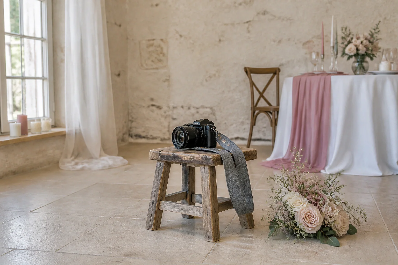Appareil photo et accessoires de reportage de mariage — illustration générée par IA