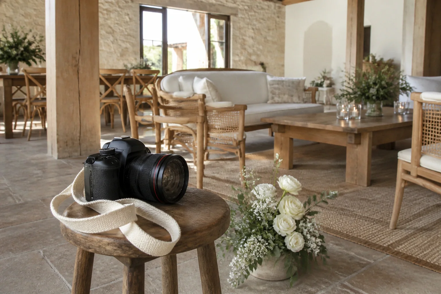 Appareil photo et accessoires de reportage de mariage — illustration générée par IA