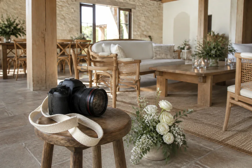 Appareil photo et accessoires de reportage de mariage — illustration générée par IA