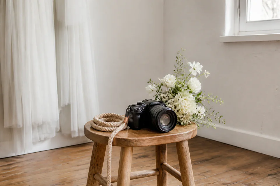 Appareil photo et accessoires de reportage de mariage — illustration générée par IA