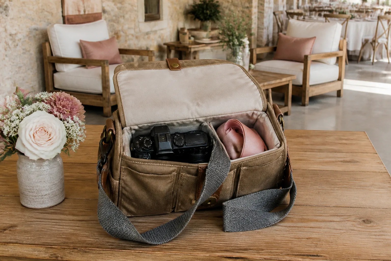 Appareil photo et accessoires de reportage de mariage — illustration générée par IA