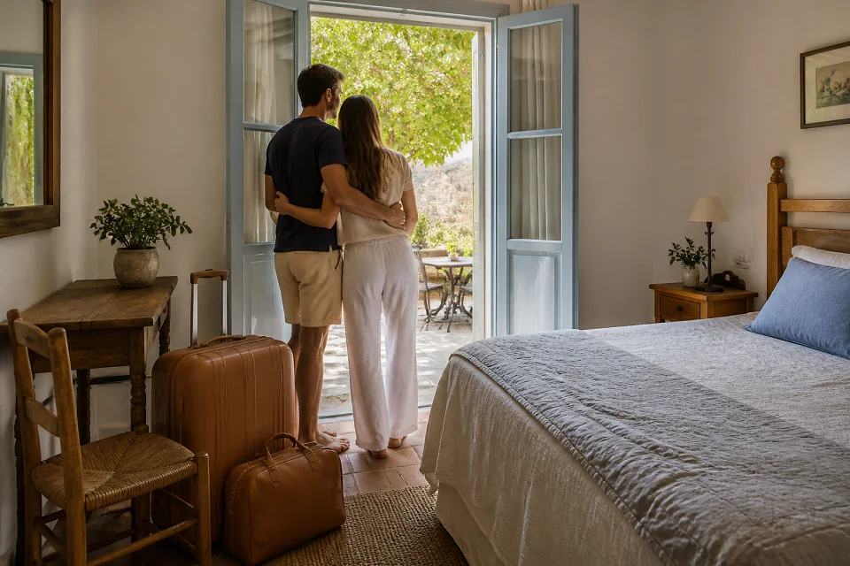 Bagages et hébergement pour un voyage de noces — illustration générée par IA