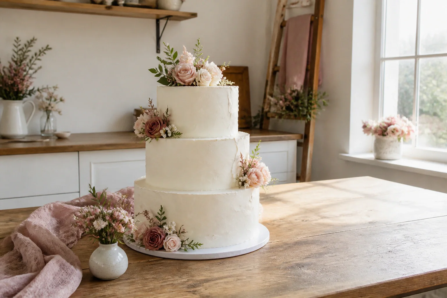 Gâteau de mariage préparé dans un atelier — illustration générée par IA