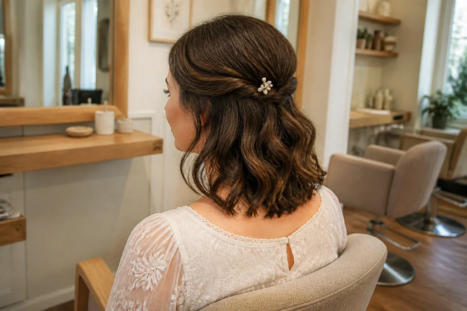 Coiffure de cérémonie vue pendant la préparation — illustration générée par IA