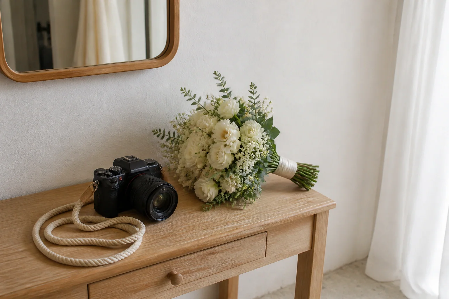 Appareil photo et accessoires de reportage de mariage — illustration générée par IA