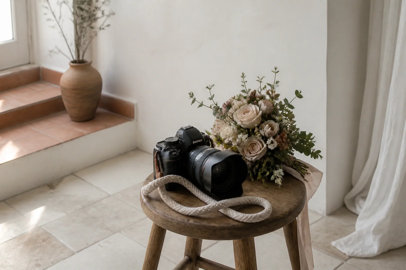Appareil photo et accessoires de reportage de mariage — illustration générée par IA