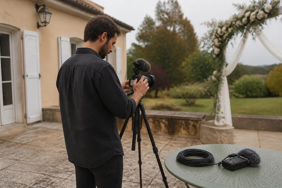 Matériel de tournage pour un film de mariage — illustration générée par IA