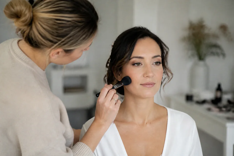 Préparation d’un maquillage de mariage — illustration générée par IA