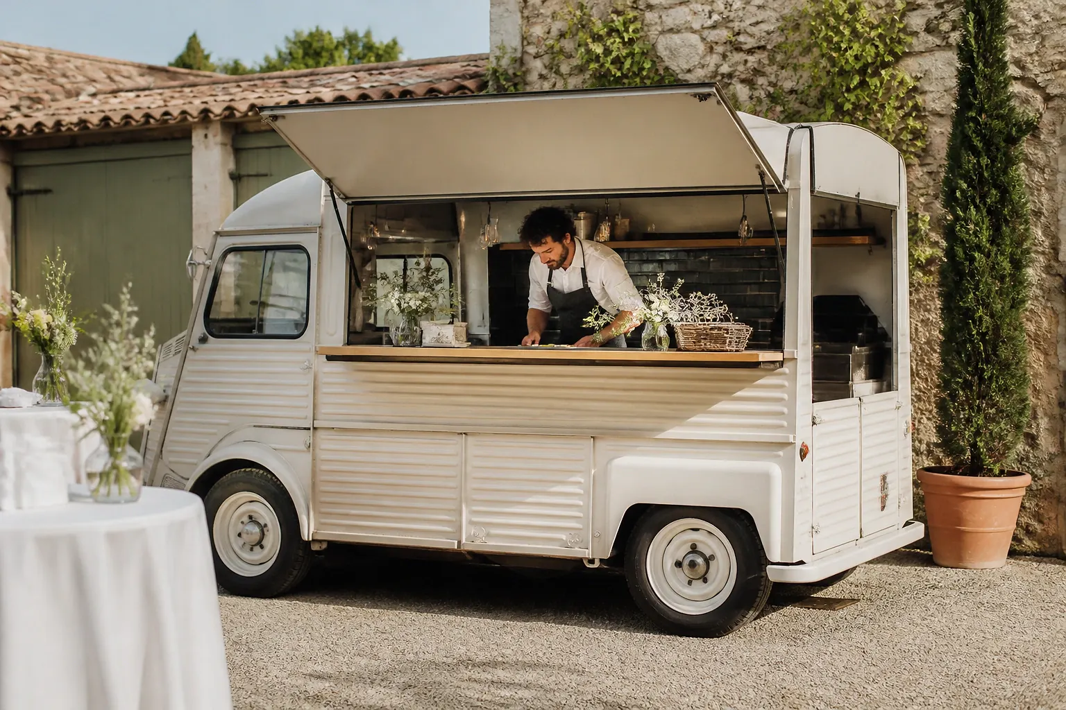 Service mobile de restauration pour une réception — illustration générée par IA