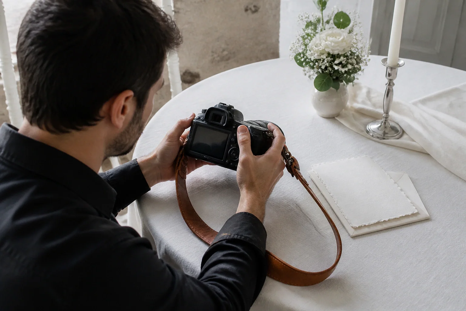 Appareil photo et accessoires de reportage de mariage — illustration générée par IA