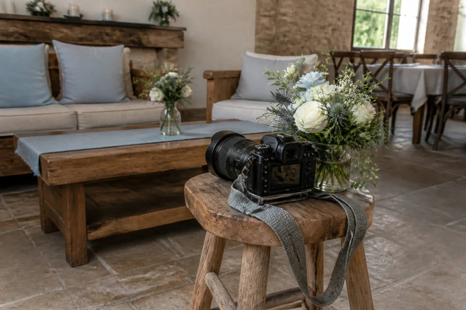 Appareil photo et accessoires de reportage de mariage — illustration générée par IA