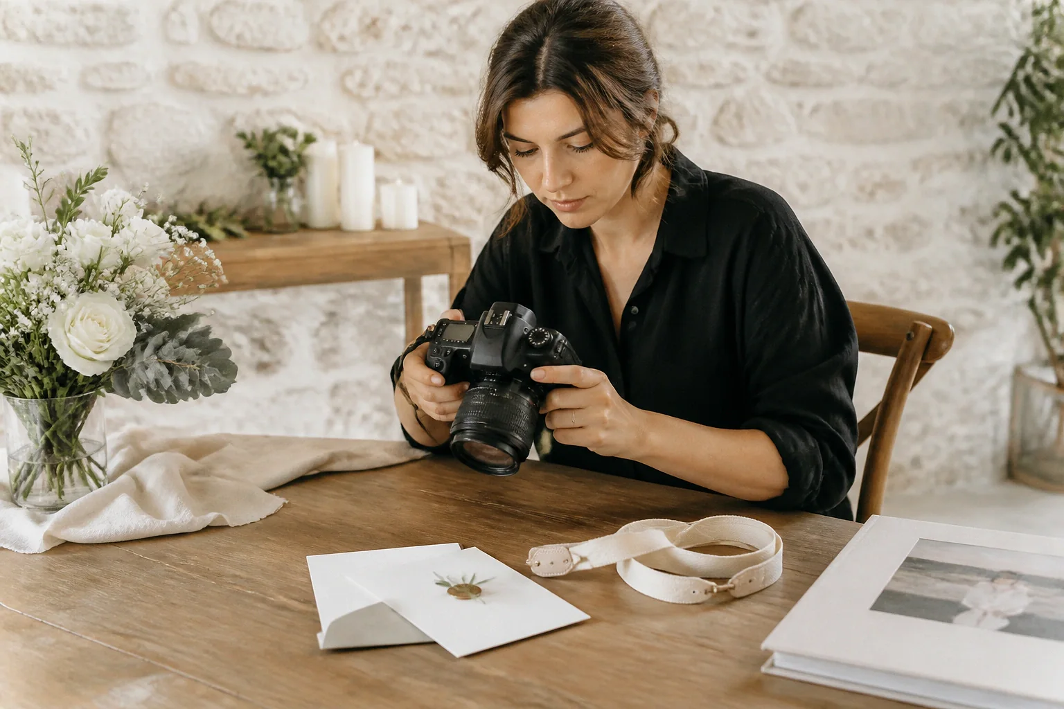 Appareil photo et accessoires de reportage de mariage — illustration générée par IA