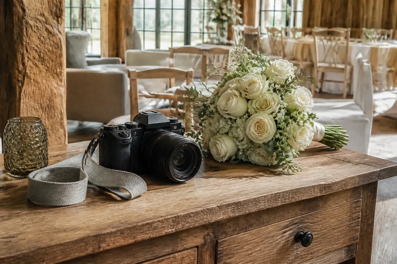 Appareil photo et accessoires de reportage de mariage — illustration générée par IA