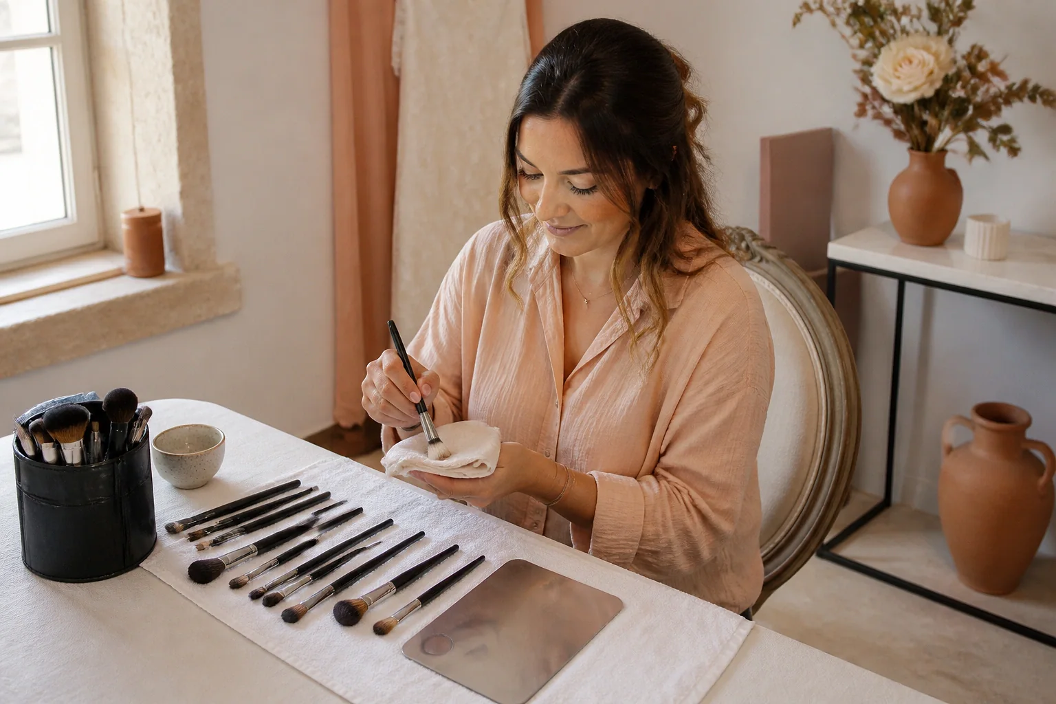 Préparation d’un maquillage de mariage — illustration générée par IA