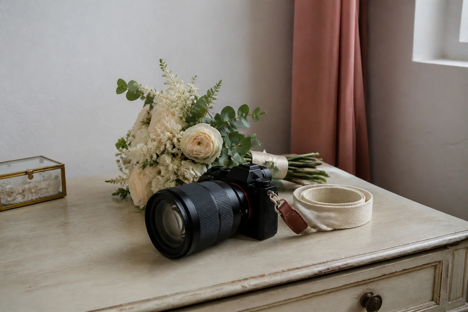 Appareil photo et accessoires de reportage de mariage — illustration générée par IA