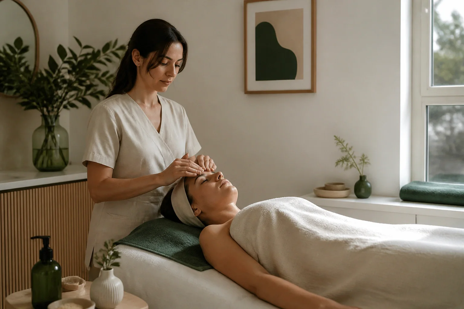Préparation de soins esthétiques avant un mariage — illustration générée par IA