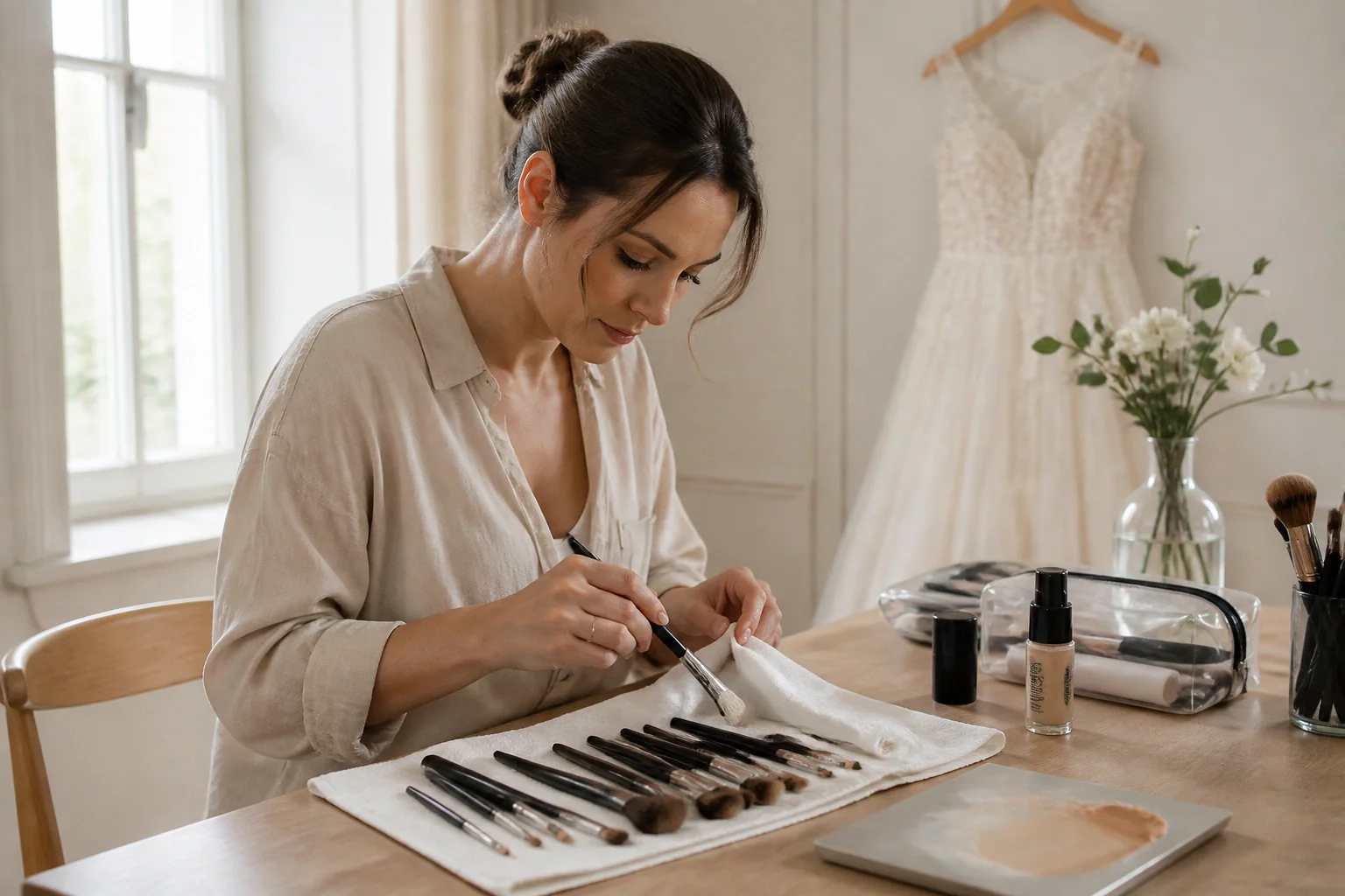 Préparation d’un maquillage de mariage — illustration générée par IA