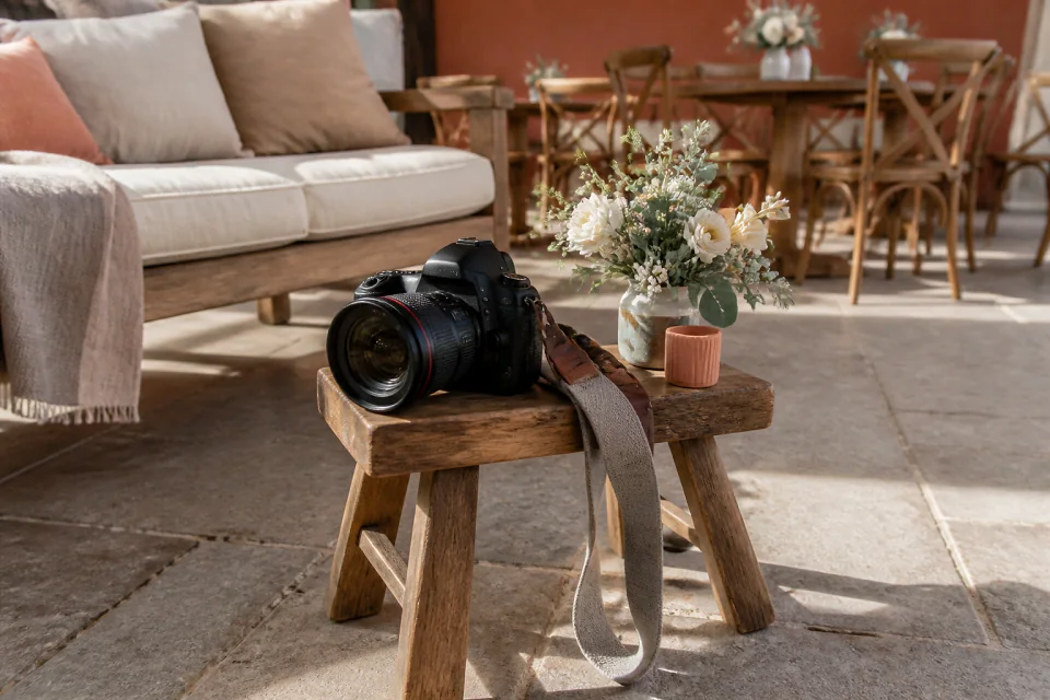 Appareil photo et accessoires de reportage de mariage — illustration générée par IA