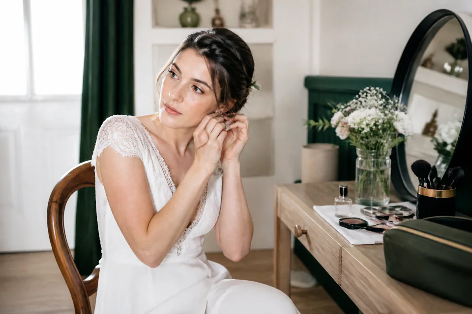 Préparation d’un maquillage de mariage — illustration générée par IA