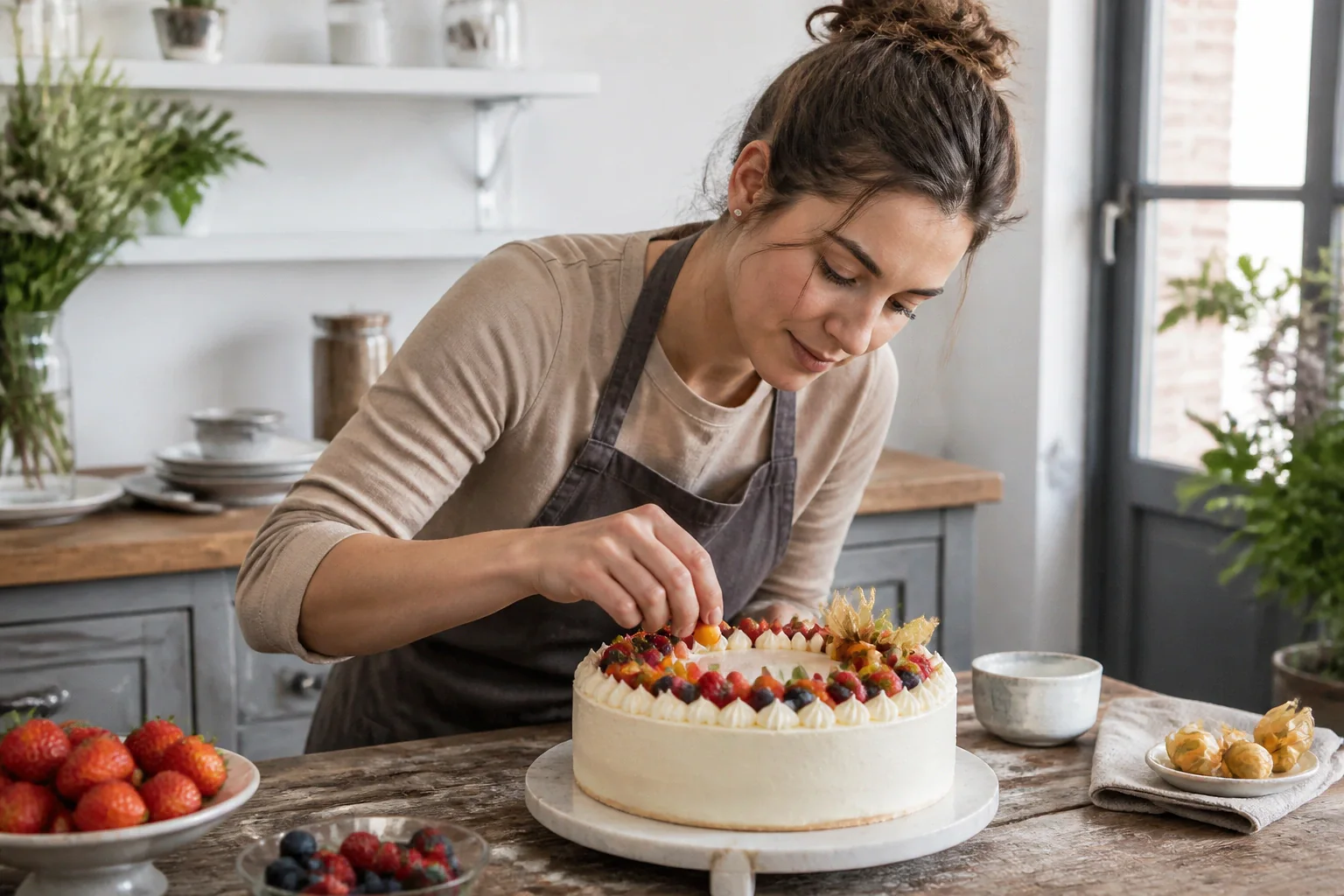 Gâteau de mariage préparé dans un atelier — illustration générée par IA