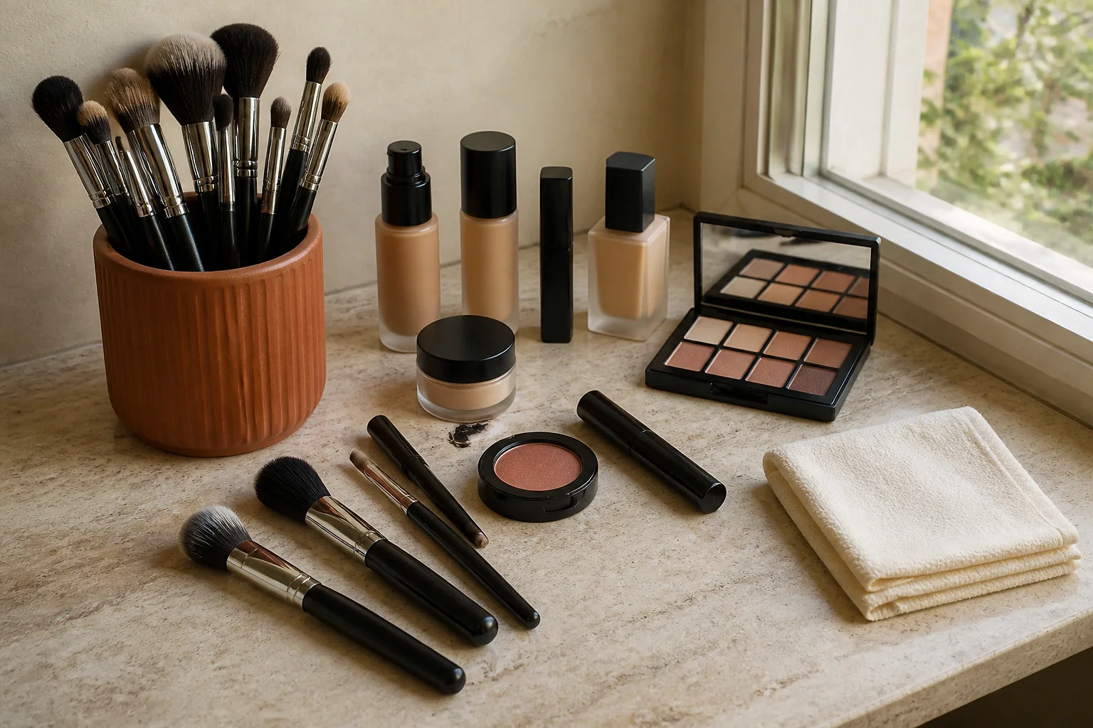 Préparation d’un maquillage de mariage — illustration générée par IA
