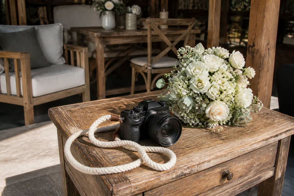 Appareil photo et accessoires de reportage de mariage — illustration générée par IA