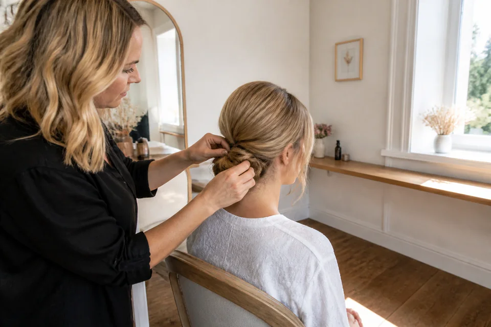 Coiffure de cérémonie vue pendant la préparation — illustration générée par IA