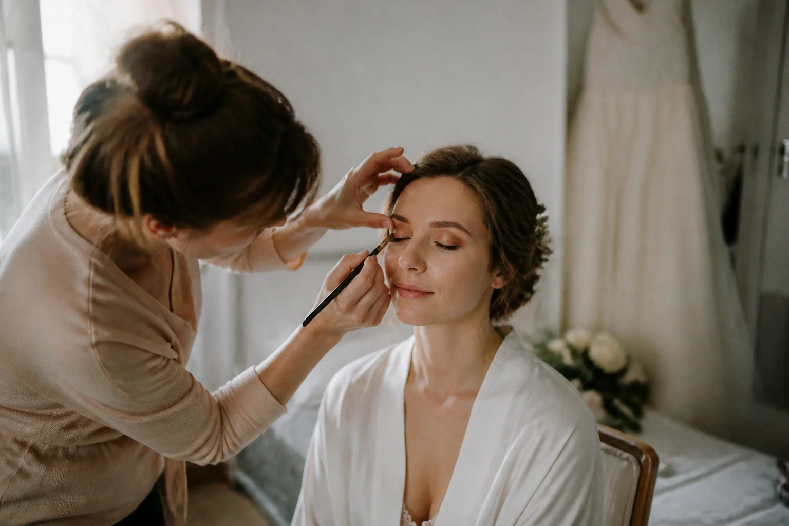 Préparation d’un maquillage de mariage — illustration générée par IA