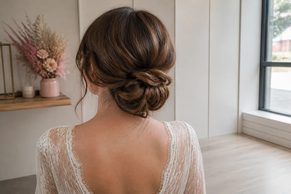 Coiffure de cérémonie vue pendant la préparation — illustration générée par IA