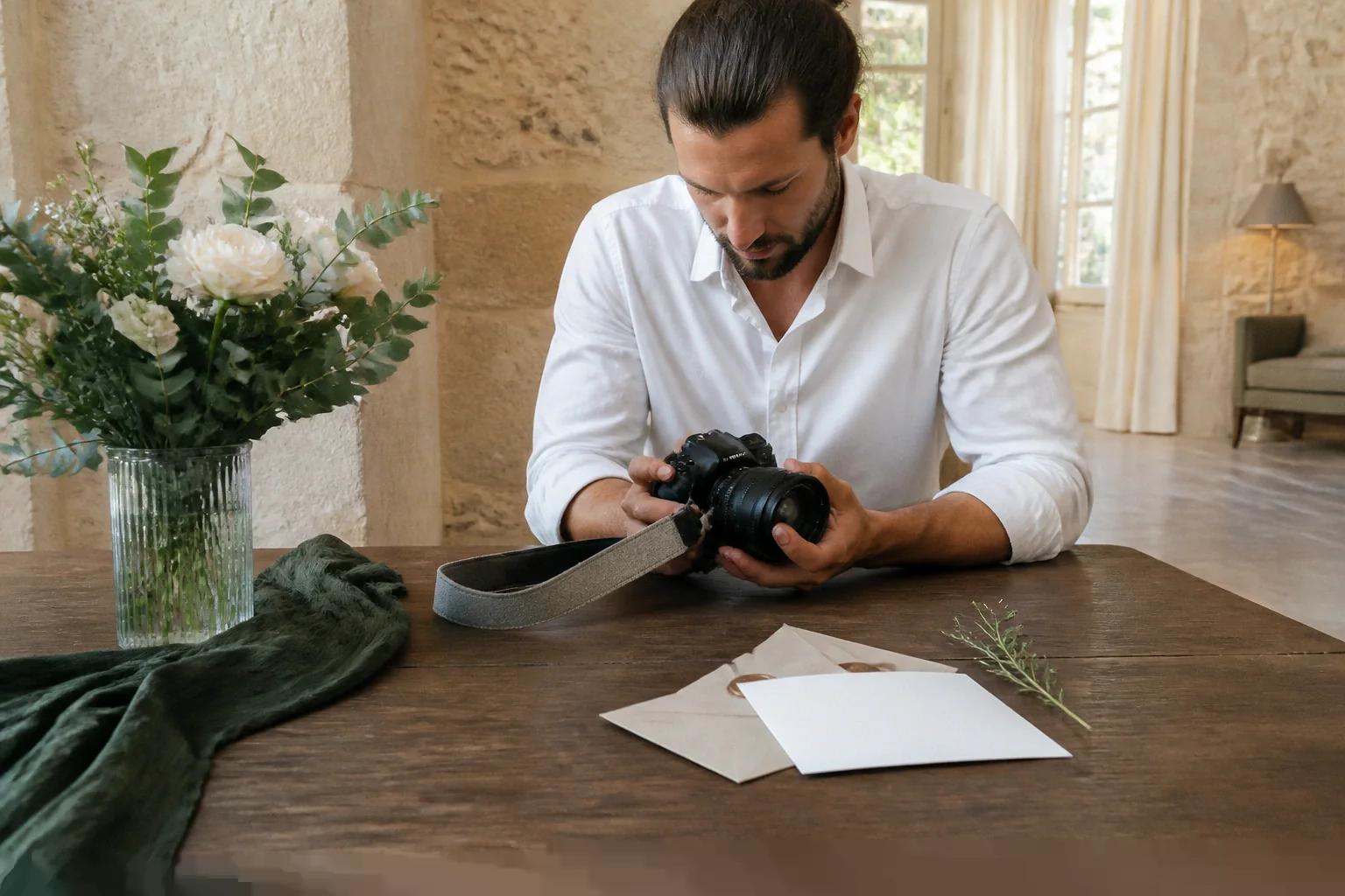 Appareil photo et accessoires de reportage de mariage — illustration générée par IA