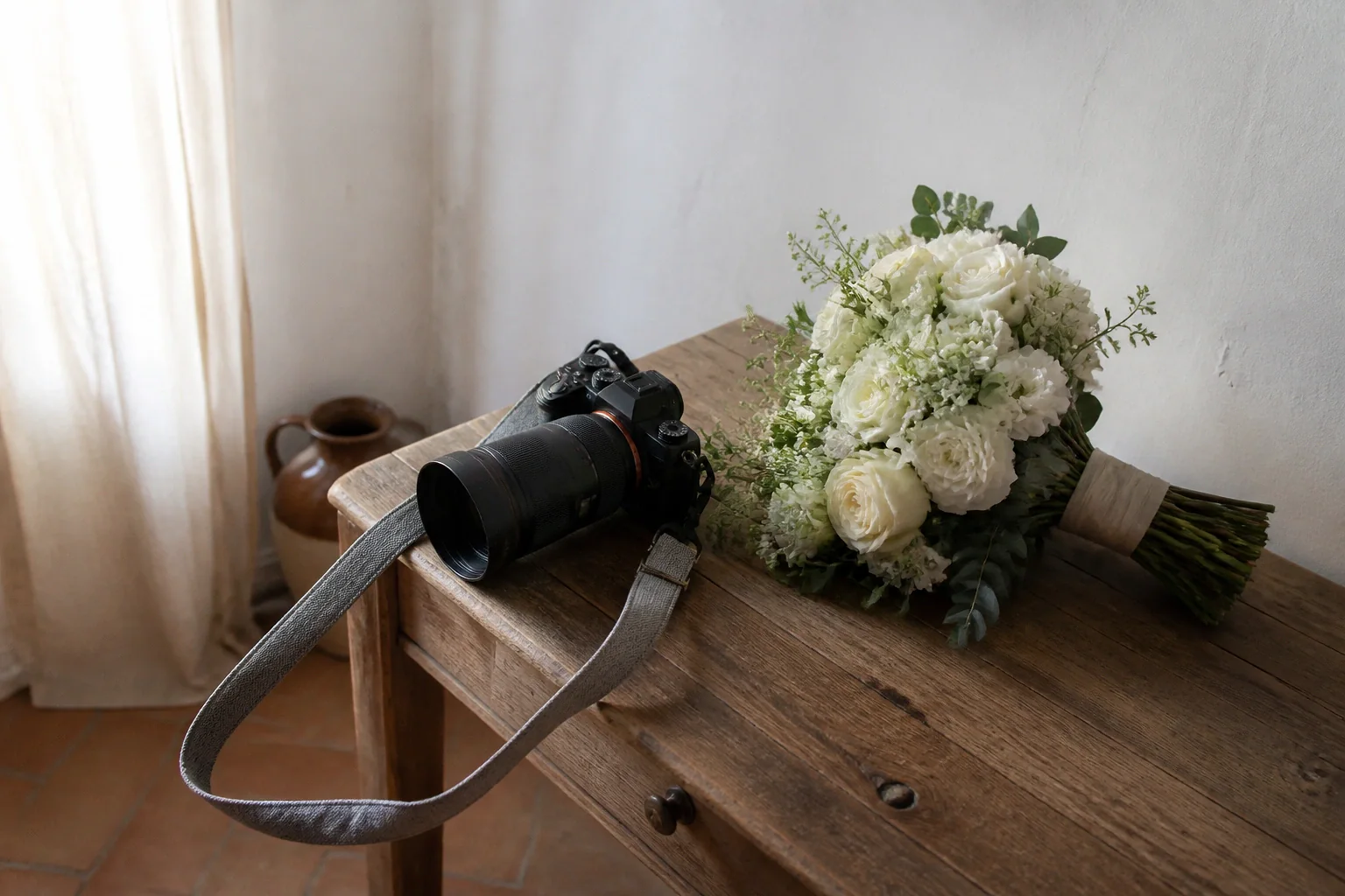 Appareil photo et accessoires de reportage de mariage — illustration générée par IA