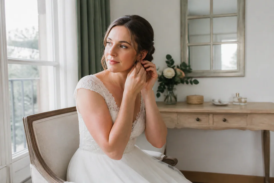 Préparation d’un maquillage de mariage — illustration générée par IA