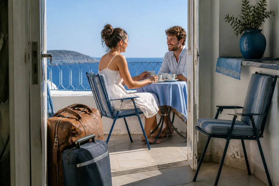 Bagages et hébergement pour un voyage de noces — illustration générée par IA
