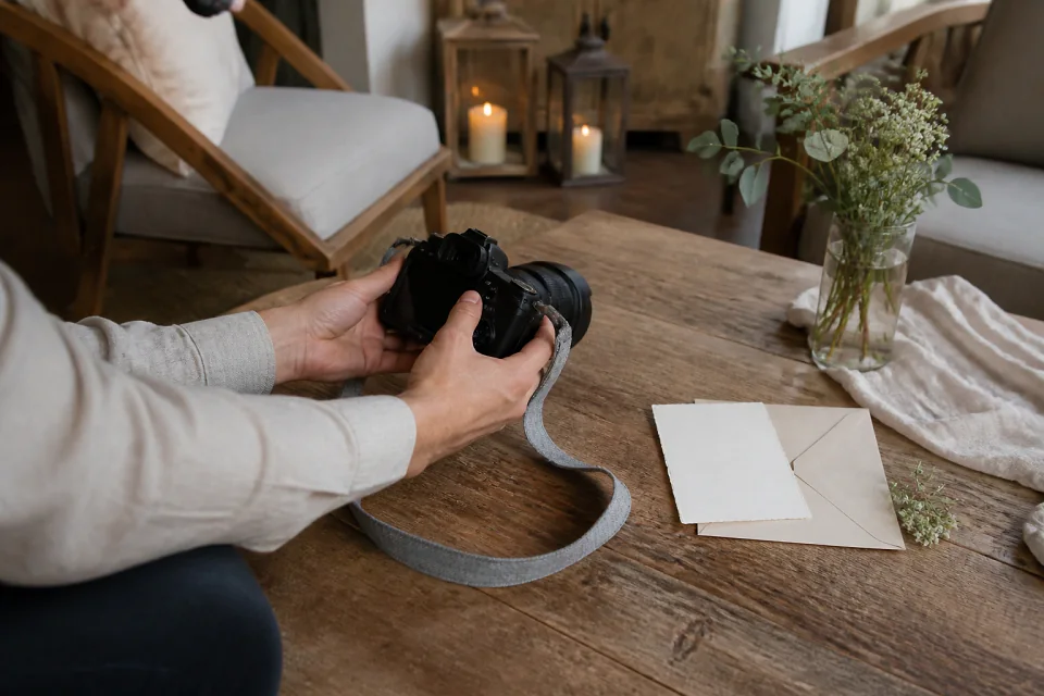 Appareil photo et accessoires de reportage de mariage — illustration générée par IA
