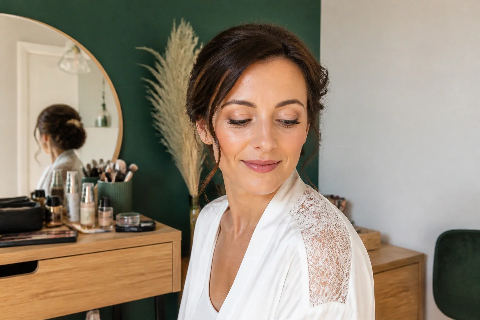 Préparation d’un maquillage de mariage — illustration générée par IA