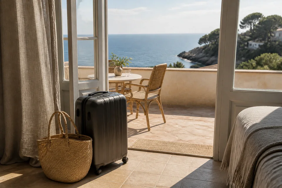 Bagages et hébergement pour un voyage de noces — illustration générée par IA