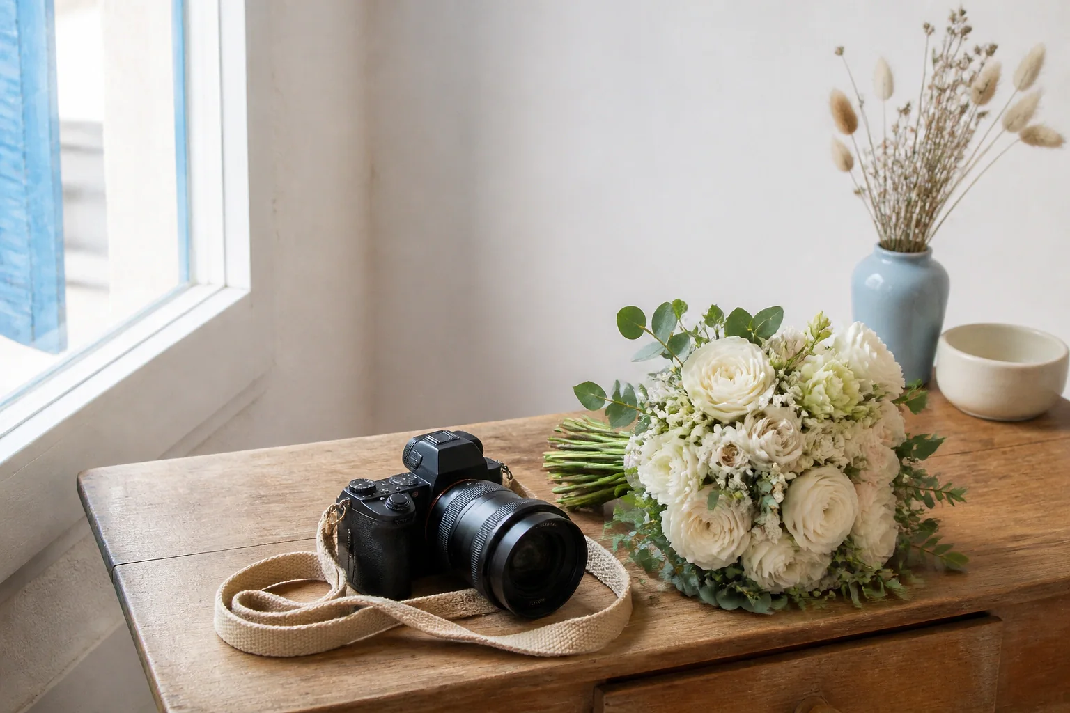 Appareil photo et accessoires de reportage de mariage — illustration générée par IA